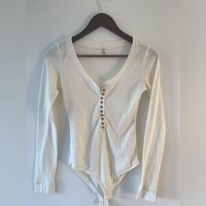 Free People Intimately White Henley Bodysuit Dylan Thermal Waffle Knit Small S